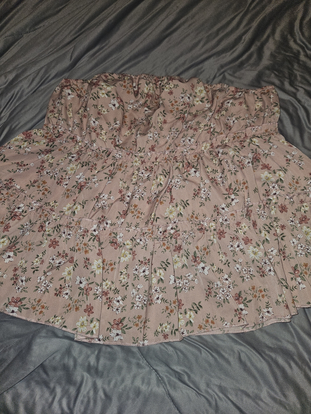 Floral Strapless Smocked Tank Top in Dusty Pink